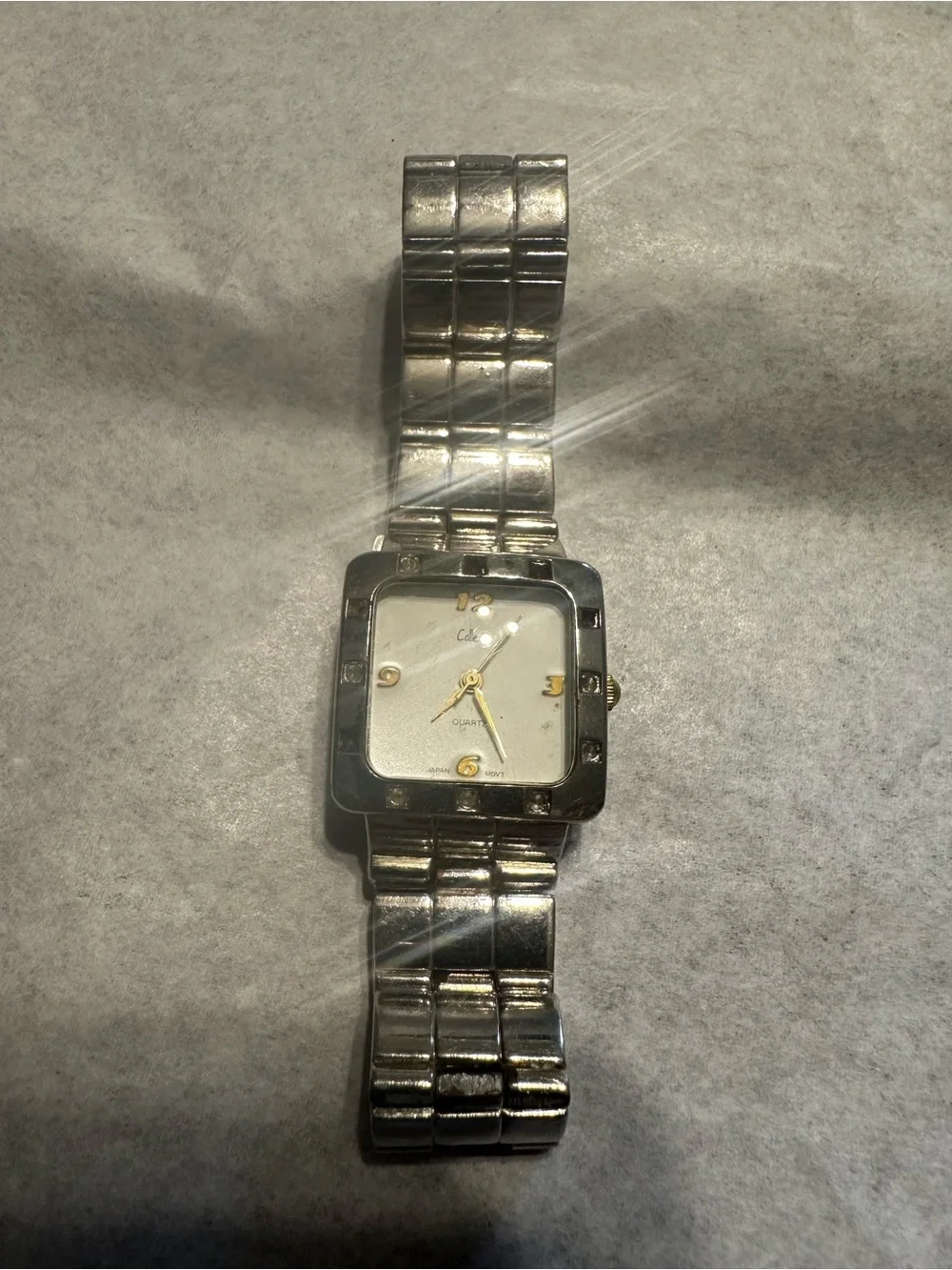Collezio Silver-Tone Square Quartz Watch | Crystal Accent Bezel | Japan Movement